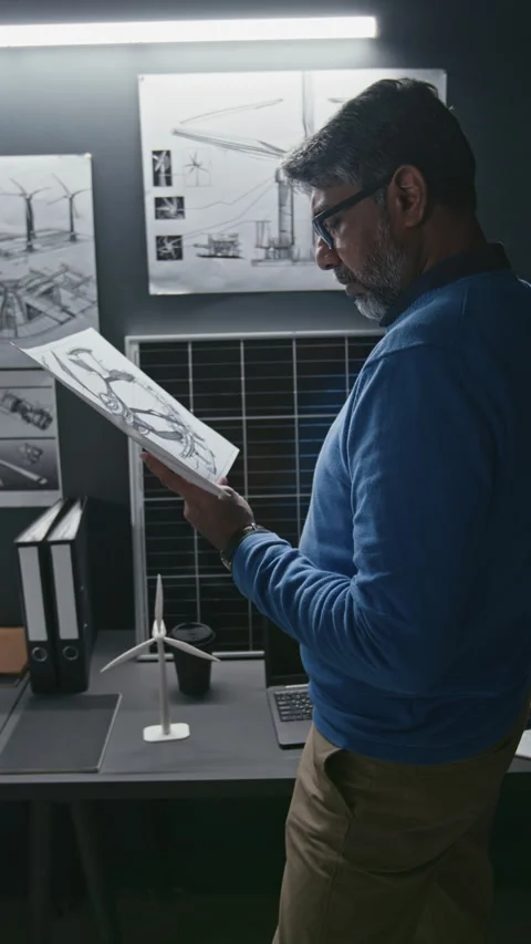 Vertical of Senior Developer Enhancing Wind Turbine Schematic Models Stockbeeldmateriaal 307996908