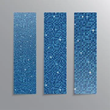 Vertical set Blue sequins banners. Glitter. Stock Illustration
