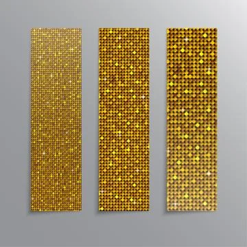 Vertical set Gold sequins banners. Glitter. Stock Illustration