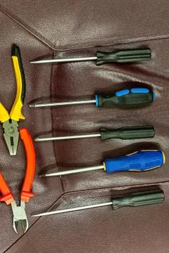 Vertical set pattern base row horizontal screwdrivers pair screwdrivers Stock Photos