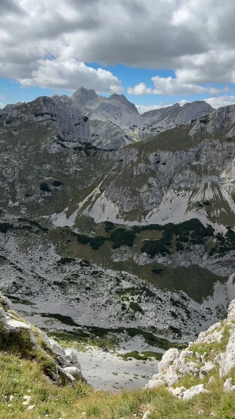 Vertical sharp peaks and valley in Montenegro mountain landscape Stock Footage 319442194