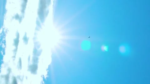 Vertical. Shining Sun White Cumulus Clouds Blue Sky, Time Lapse, Slow Motion. Su Stock Footage 256295292