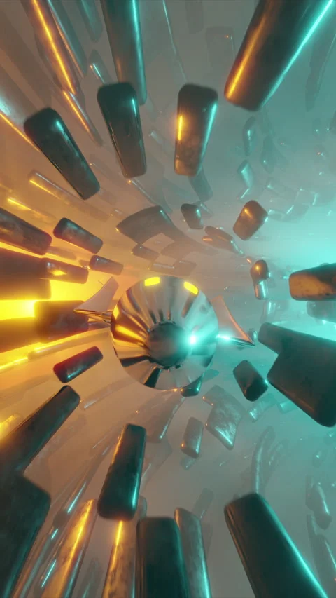 Vertical shiny rocket ship flying between mineral pieces at planet orbit Stock Footage 254715933