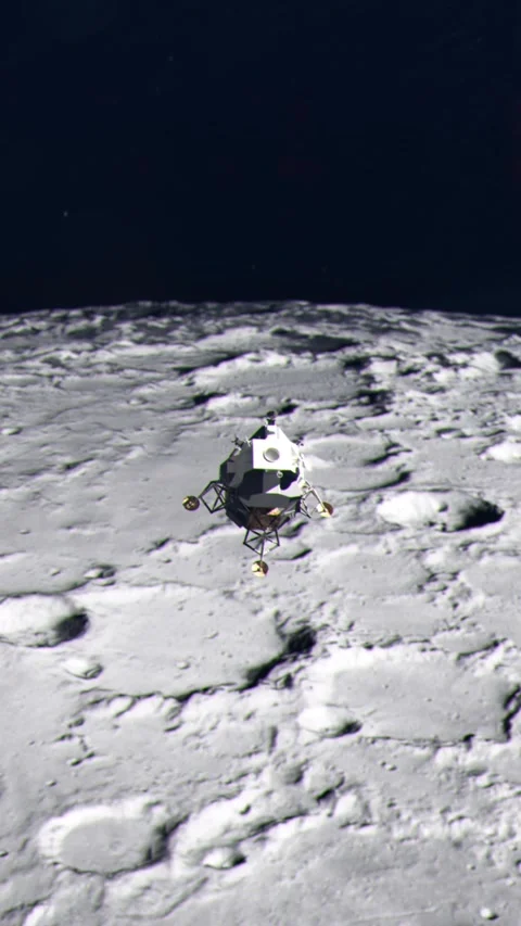 Vertical Shot of the Apollo Lunar Lander Descending to the Surface of the Moon Stock Footage 295038213