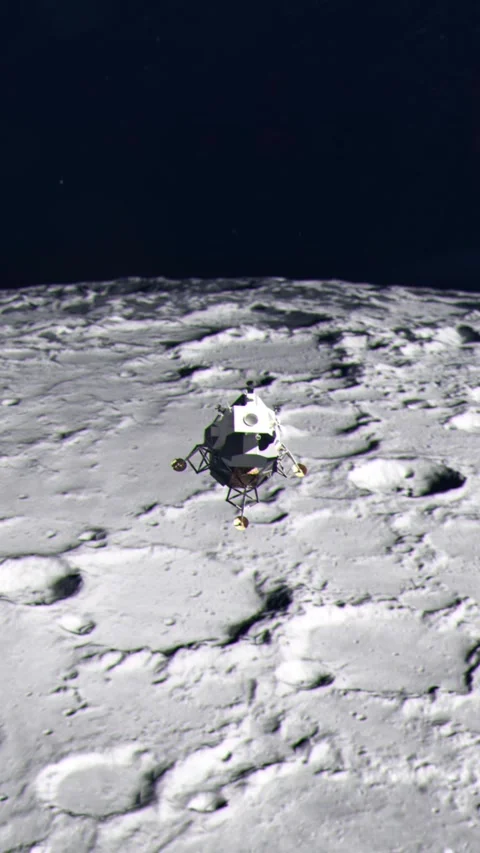 Vertical Shot of the Apollo Lunar Lander Ascending from the Surface of the Moon Stock Footage 295041664