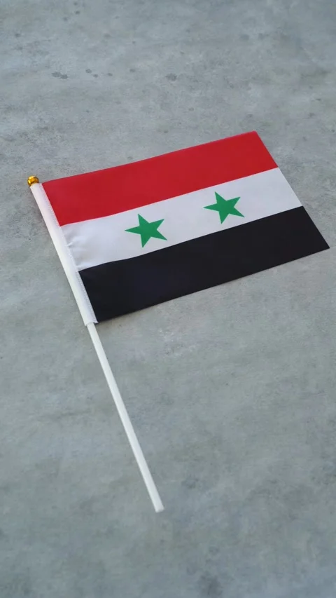Vertical shot of Ba'athist Syria flag. Syrian patriotism concept. Close-up. Stock Footage 344085389