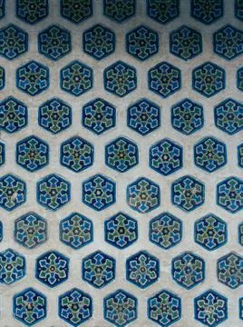 Vertical shot of blue decorative hexagonal pattern background Stock Photos
