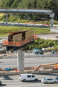 Vertical Shot Of Bridge Overpass Partially Constructed In Metro Atlanta Stock Photos