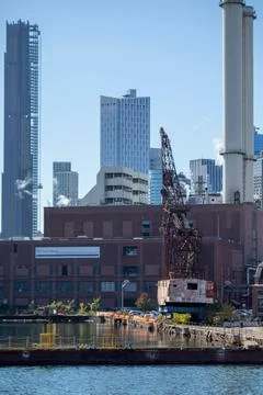 Vertical shot of buildings, construction work in New York city Stock Photos