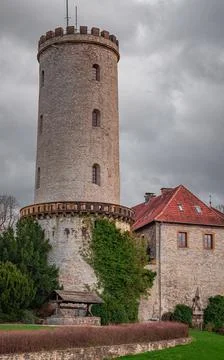 Vertical shot of a castle under the cloudy sky 스톡 사진