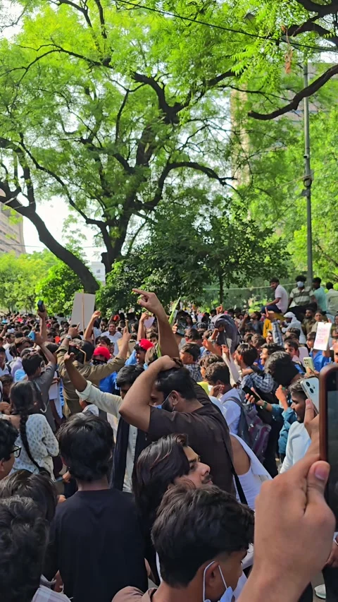 Vertical Shot of CJP Student Protest Over NEET Paper Leak at Jantar Mantar Delhi Stock Footage 344951140