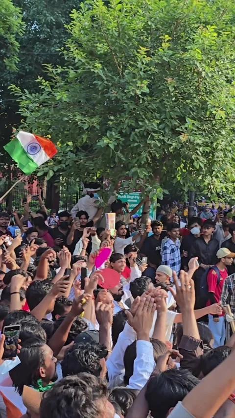 Vertical Shot of CJP Student Protest Over NEET Paper Leak at Jantar Mantar Delhi Stock Footage 344951143