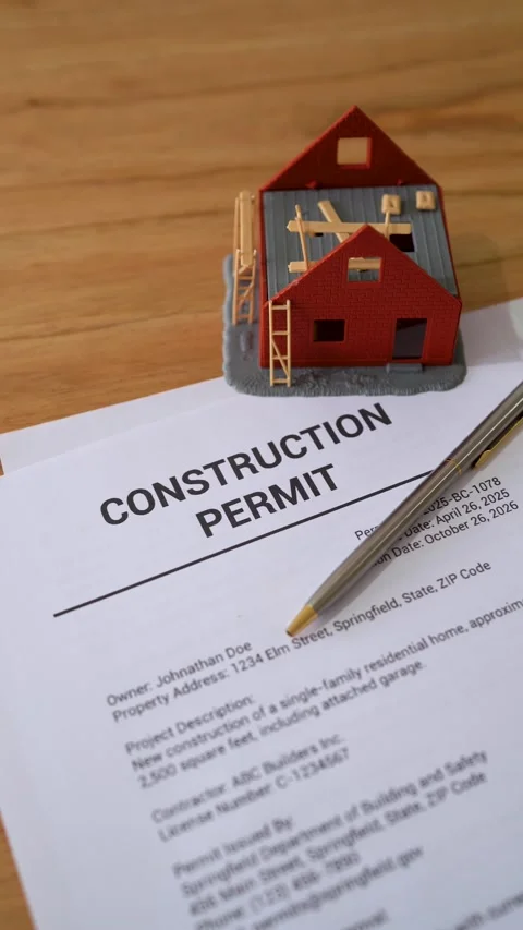 Vertical shot of construction permit documents. Concept of building your own Vídeos de archivo 308994279