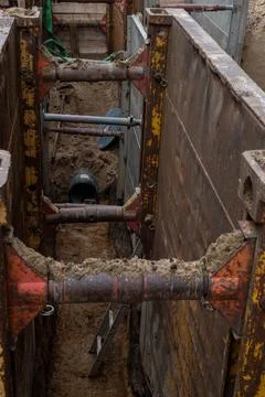 Vertical shot of a construction site under construction work Stock Photos