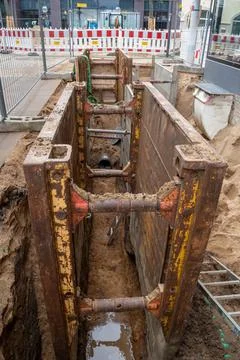 Vertical shot of a construction site under construction work Stock Photos