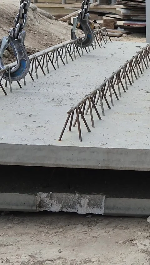 Vertical Shot of Crane Lifting Floor Slab at Construction Site Stock-Footage 334456146