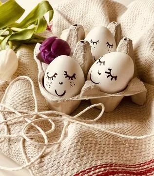 Vertical shot of cute painted Easter eggs 写真素材