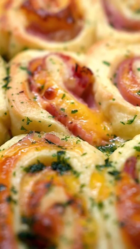 Vertical Shot of Delicious Ham and Cheese Pinwheels for Breakfast Stock Footage 328050128