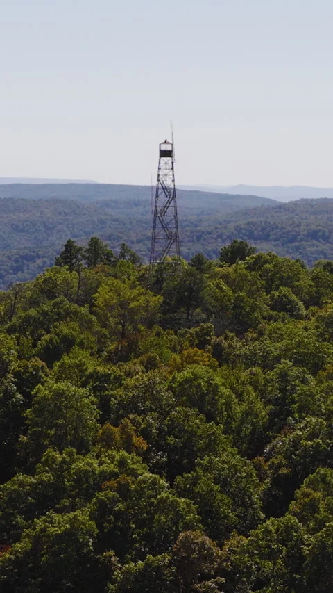 Vertical Shot Of Devil's Knob Fire Tower - Historic Forest Fire Lookout Tower Stock Footage 328071338