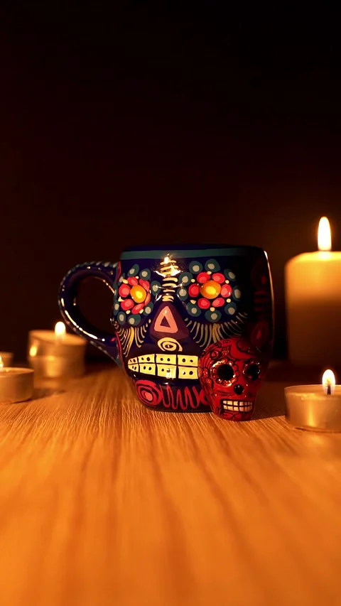 Vertical shot of dia de los muertos or day of the dead mexican sugar skulls Stock Footage 211472080