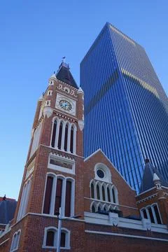 Vertical shot of different buildings in Perth, Australia during daylight Fotos de archivo