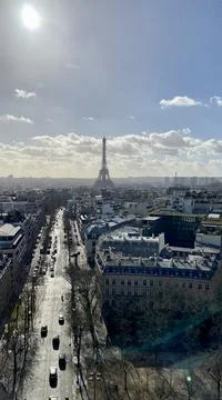 Vertical shot of the Eiffel Tower from Arc de Triomphe, Paris Stock Photos