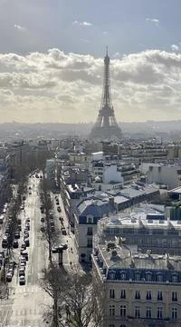 Vertical shot of the Eiffel Tower from Arc de Triomphe, Paris Stock Photos
