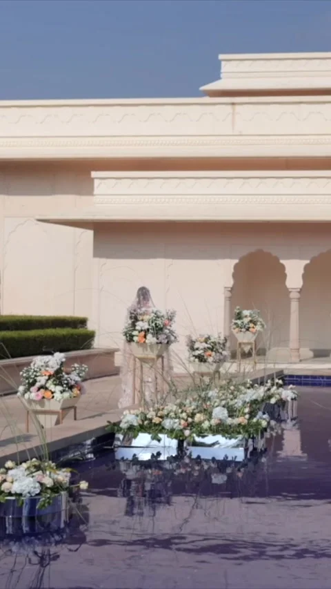 Vertical Shot of Elegant Indian Wedding Venue Decoration in India Видео 337453260
