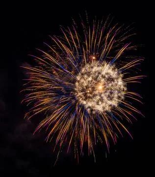 Vertical shot of exploding colorful fireworks in a dark night sky 写真素材