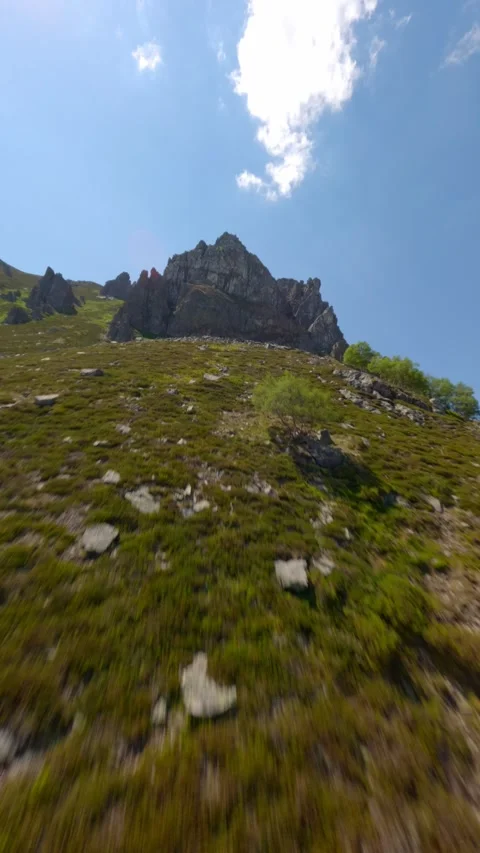 Vertical shot of Fast FPV Drone Chase Through Asturias Mountain Valleys Spain Stock Footage 341434312