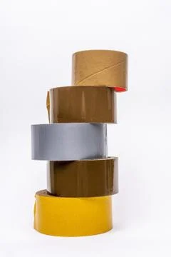 Vertical shot of five rolls of duct tape, stacked on top of each other Stock Photos