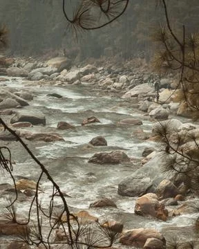 Vertical shot of a flowing river and stones Stock Photos