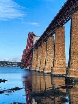 Vertical shot of the Forth bridge from Queensferry looking towards North Queensf Stock Photos