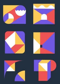 A vertical shot of geometric graphics composition with simple shape and brigh Stock Illustration