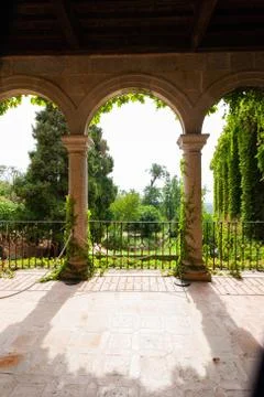 A vertical shot of the hall of Monastery of Yuste with columns decorated with Foto stock