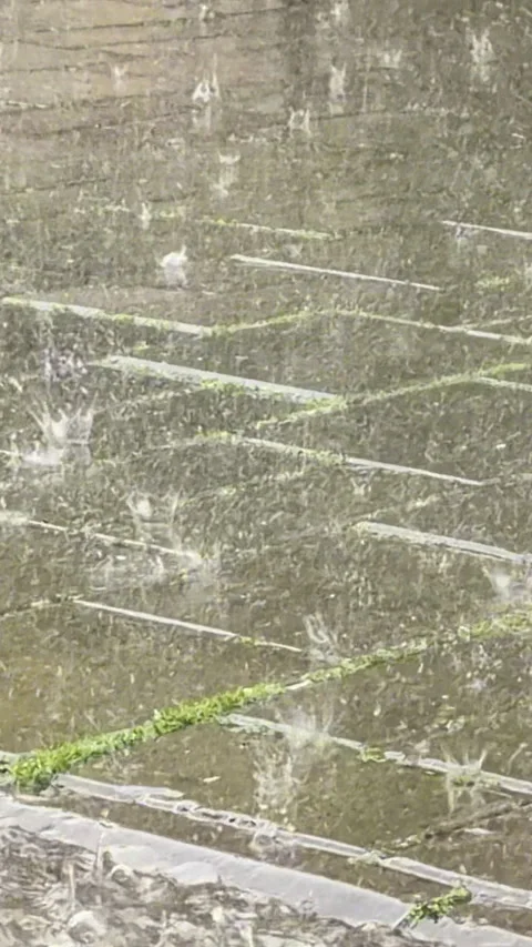 Vertical Shot of Heavy Rain on Stone Pavement Stock Footage 330030551