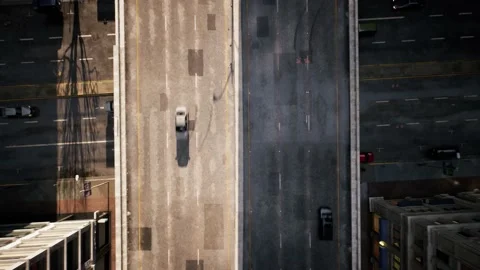 Vertical shot hyper zoom, Camera arrives from sky to the downtown freeways. 3d Stock Footage 208947269