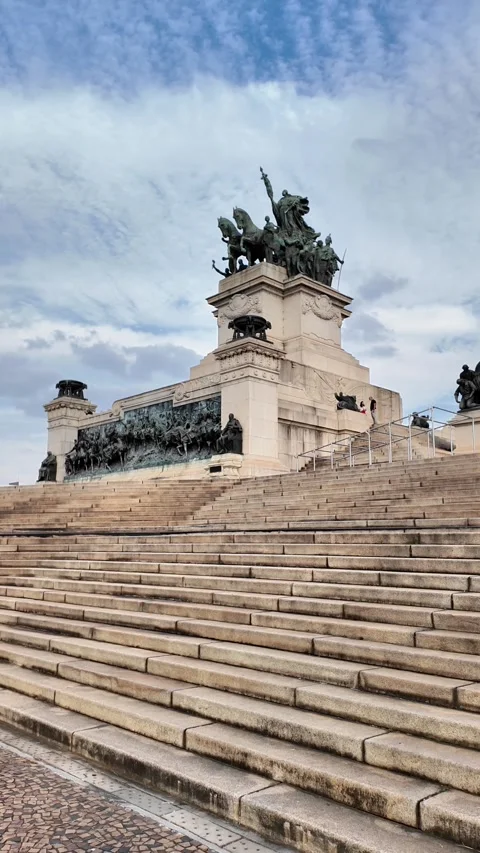 Vertical Shot of the Independence Monument Steps and Sculptures Stock Footage 334947287