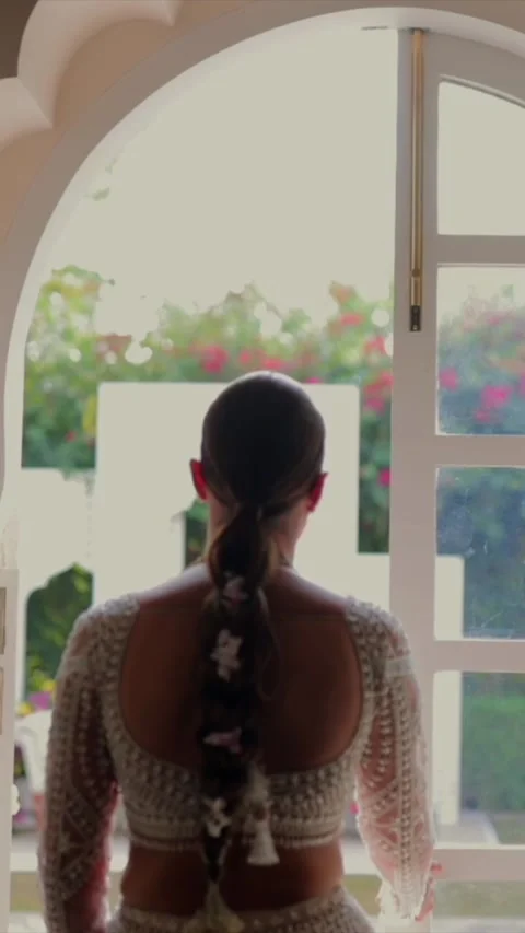 Vertical Shot of Indian Bride Posing During her wedding Reception Video stock 337541321