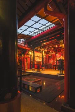 Vertical shot of Inner Courtyard at Thien Ie Kong Temple Stock Photos