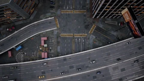 Vertical shot, looking down and zooming into downtown freeways. 3d animation Stock Footage 208946955