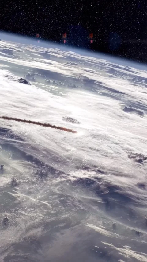 Vertical Shot of a Nuclear War with a Warhead Exploding Seen from Planet Stock Footage 292218907