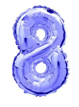 A vertical shot of a number eigth blue balloon isolated on white Stock Photos