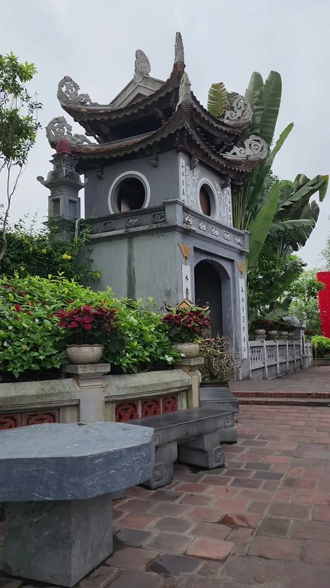 Vertical Shot of Ornate Red Gate at Ngoc Son Temple, Hanoi, Vietnam. Stock Footage 319019953