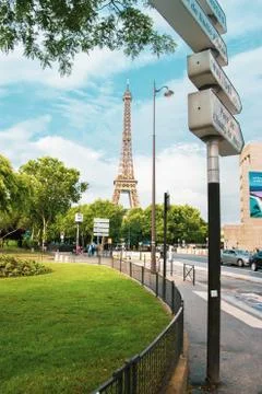 Vertical shot of Paris with the Eiffel Tower on the background Stock Photos
