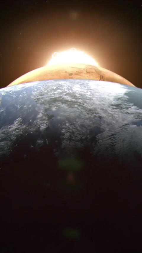Vertical Shot of a Planetary Alignment Between Earth, Mars and the Sun Stock Footage 288449195