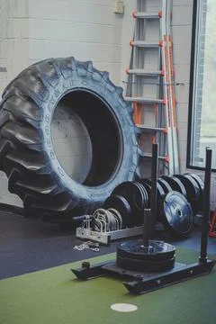 Vertical shot of a push and pull sled at the gym Stock Photos