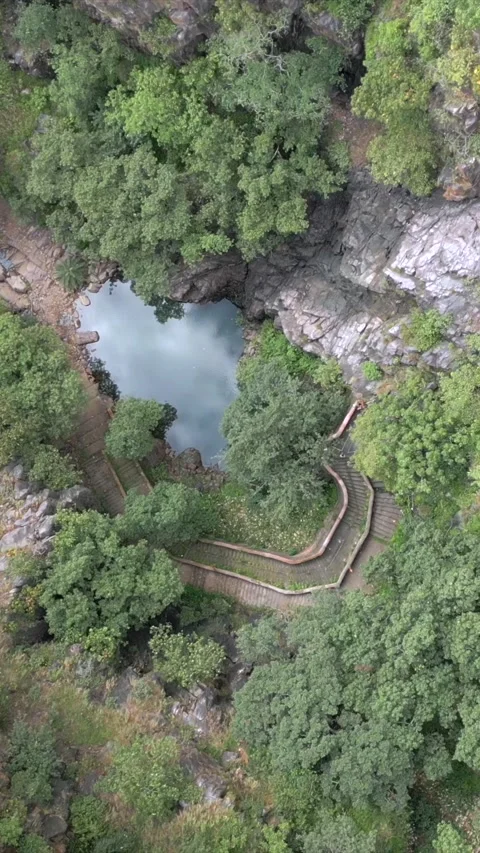 Vertical Shot of Rocky Stream and Lush Forest Landscape Pratapgarh Rajasthan Stock Footage 345488997