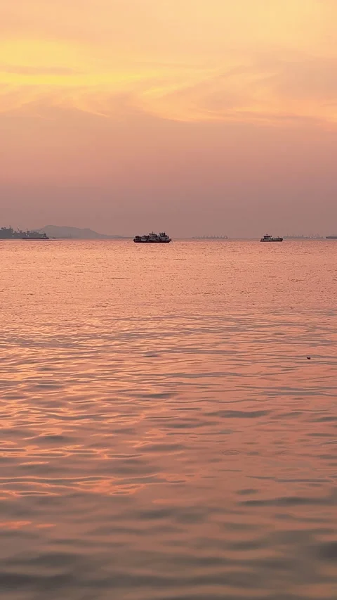 Vertical shot of the rose gold sunset reflection on sea waves Stock Footage 238416787