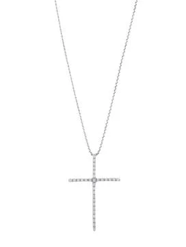 A vertical shot of a simplistic women's silver cross with diamonds on a white Stock Photos